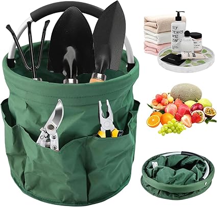 Kresal Garden Tool Basket, Collapsible Gardening Storage Tote, Plant Tool Set Store Content Bag, Oxford Outdoor Tool Storage, Heavy-Duty Large Organizer Bag Carrier for Garden Tool