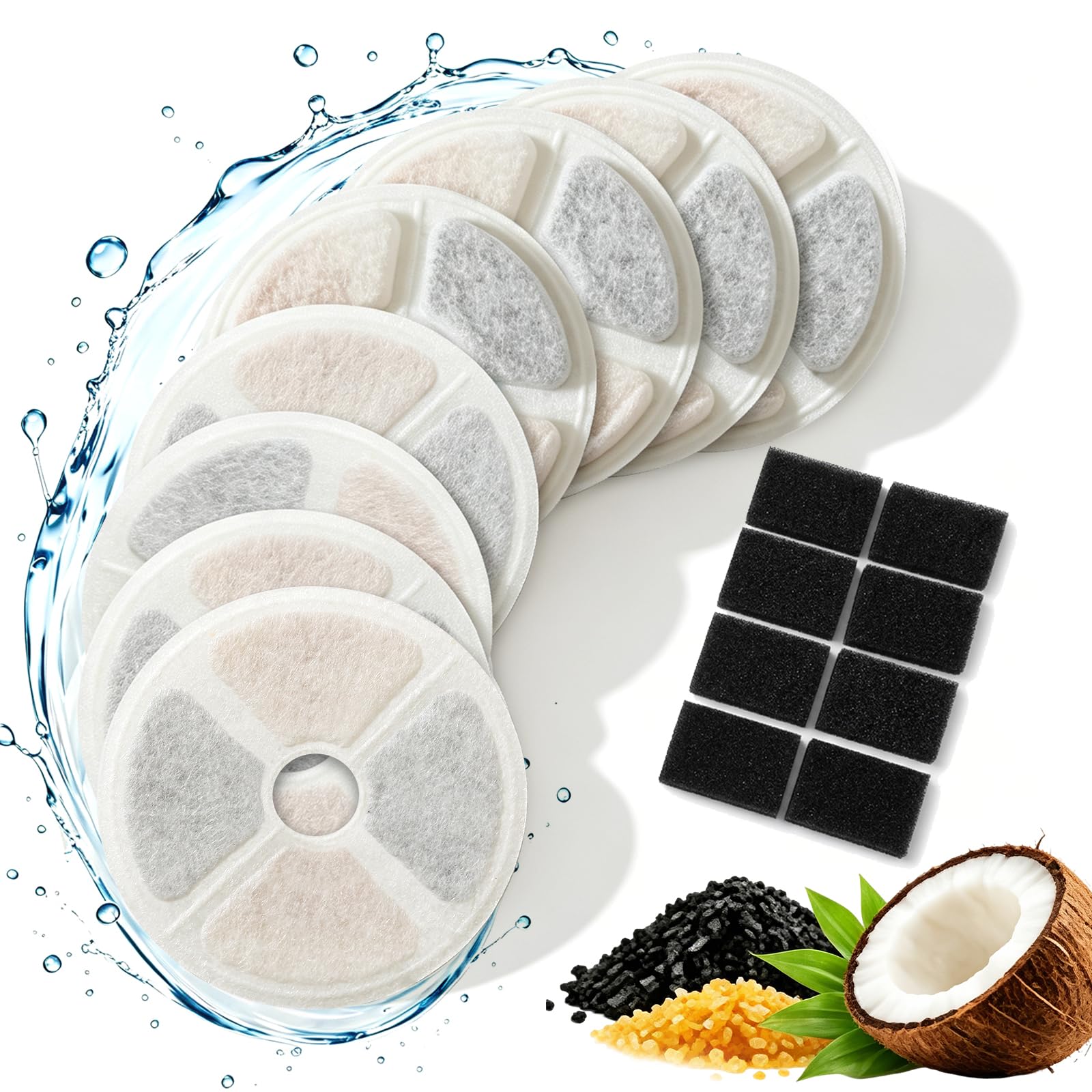 PewinGo Cat Water Fountain Filters, 8 Filters & 8 Pump Sponges — image 1