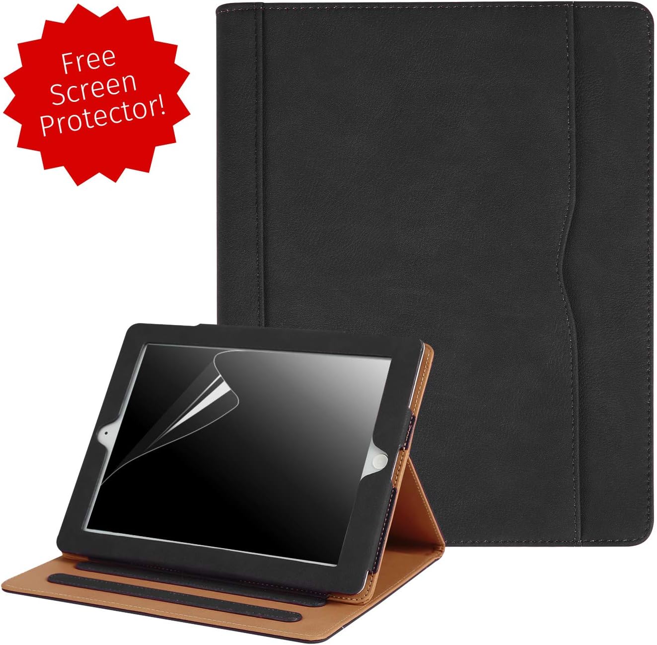HDE Case for iPad 2 3 4 Leather Case with Screen Protector - Professional Folio Cover with Smart Magnetic Closure, Multiple Viewing Angles and Pocket for Apple iPad 2nd 3rd 4th Generation (Black)