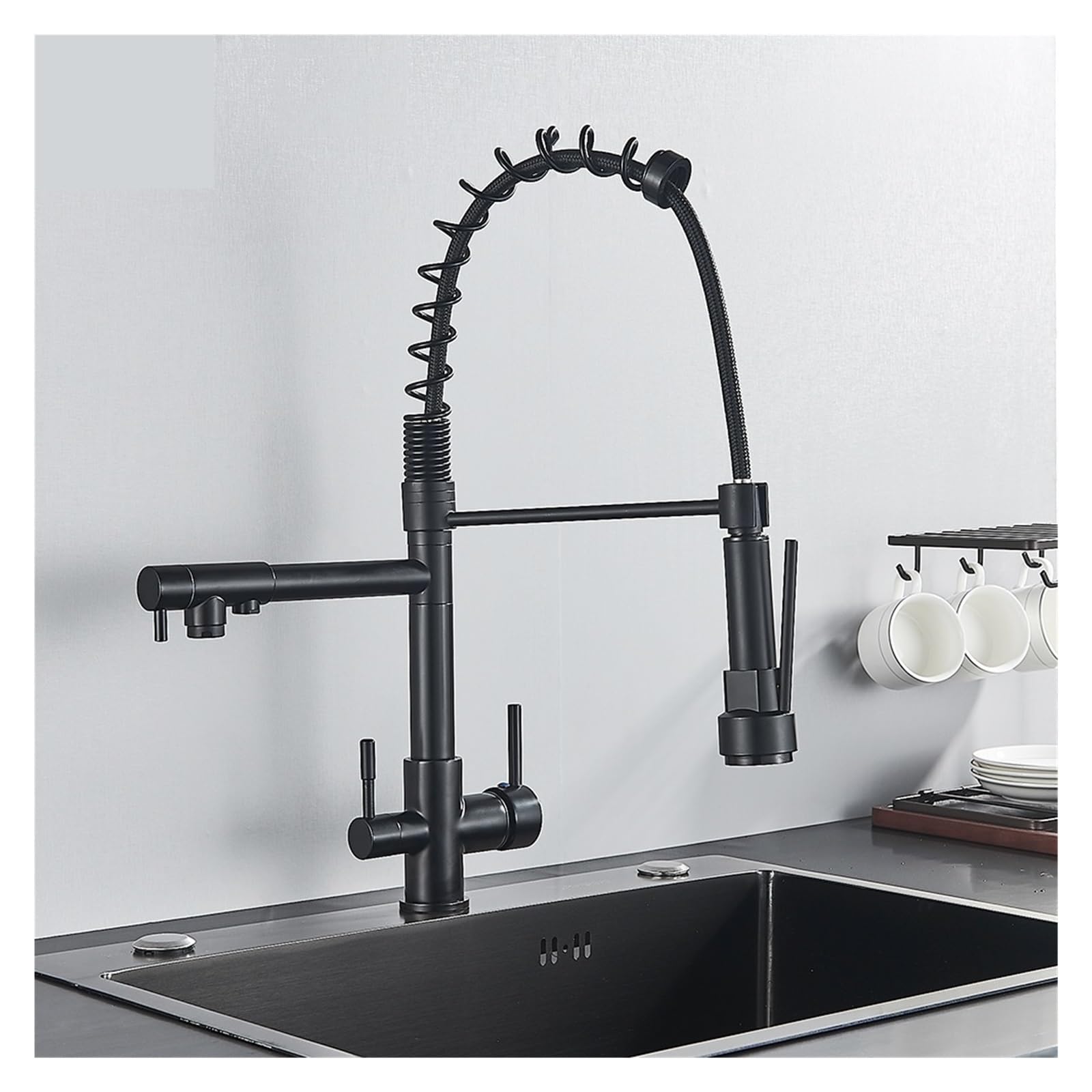 ZYCHSJXA Matte Black Pure Filter Faucet Handle Hot and Cold Drinking Water Pull Out Kitchen Mixer Crane Purification(Brushed Nickel B)