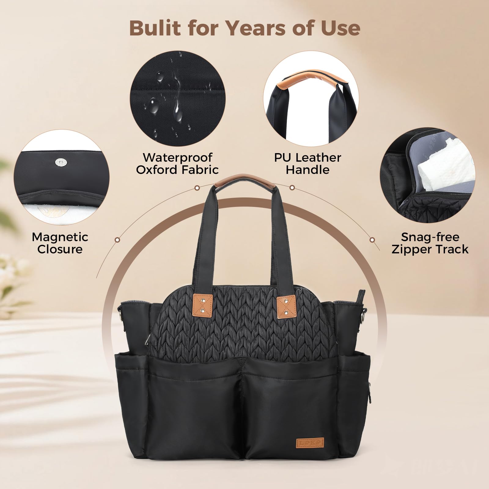 Lekebaby Borsa Fasciatoio Neonato Bambini per Passeggino, Impermeabile Multifunzionale Borsas Mamma Neonato con Fasciatoio Portatile e Ganci Passeggini Adatta per Viaggi/Shopping