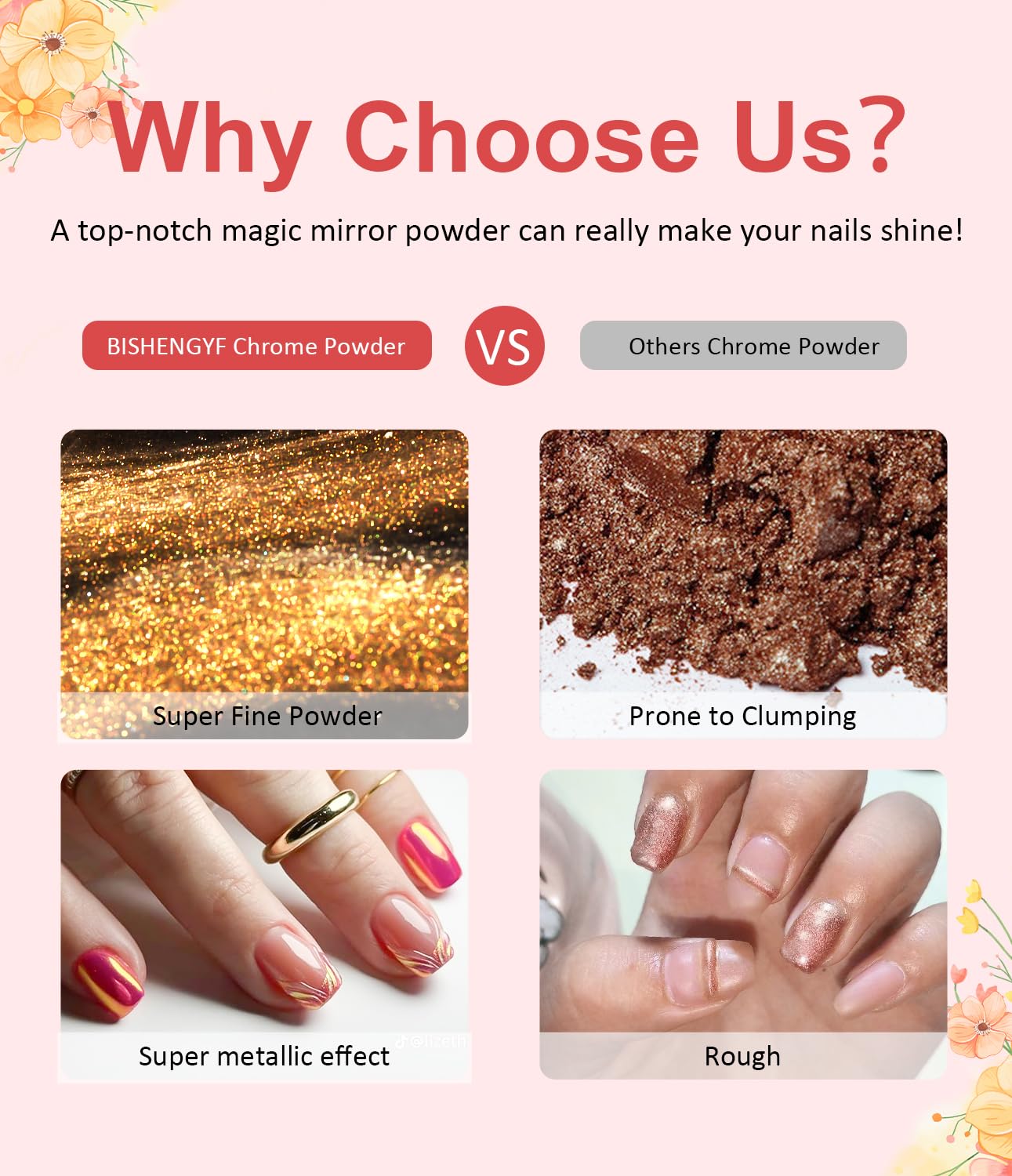 Zestaw dla początkujących Chrome Nail Powder: Nasz zestaw chromowanych proszków do paznokci zawiera różne kolory chromowanych proszków do paznokci Aurora, takie jak biały proszek, żółty proszek, czerw