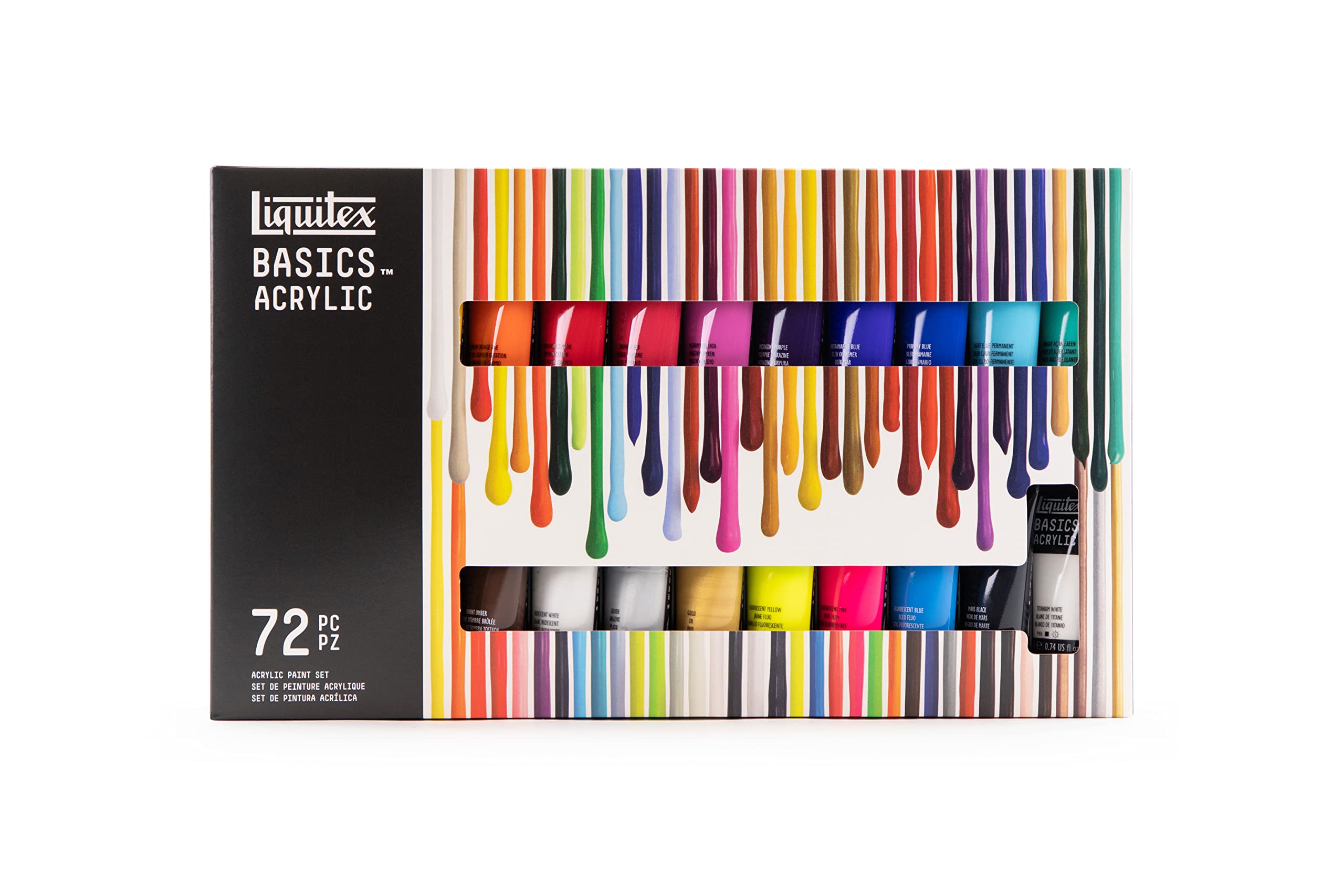 Liquitex 3699347 Basics Studio Pintura acrílica, 72 colores en tubos de 22 ml de pigmentos de alta calidad y resistentes, colores muy opacos, excelente resistencia a la luz, resistente al agua
