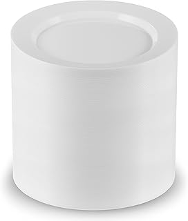 Munfix 100 White Plastic Plates Set, 7 Inch Dessert Appetizer, Fancy Disposable, Heavy Duty, Elegant Wedding Party Plates