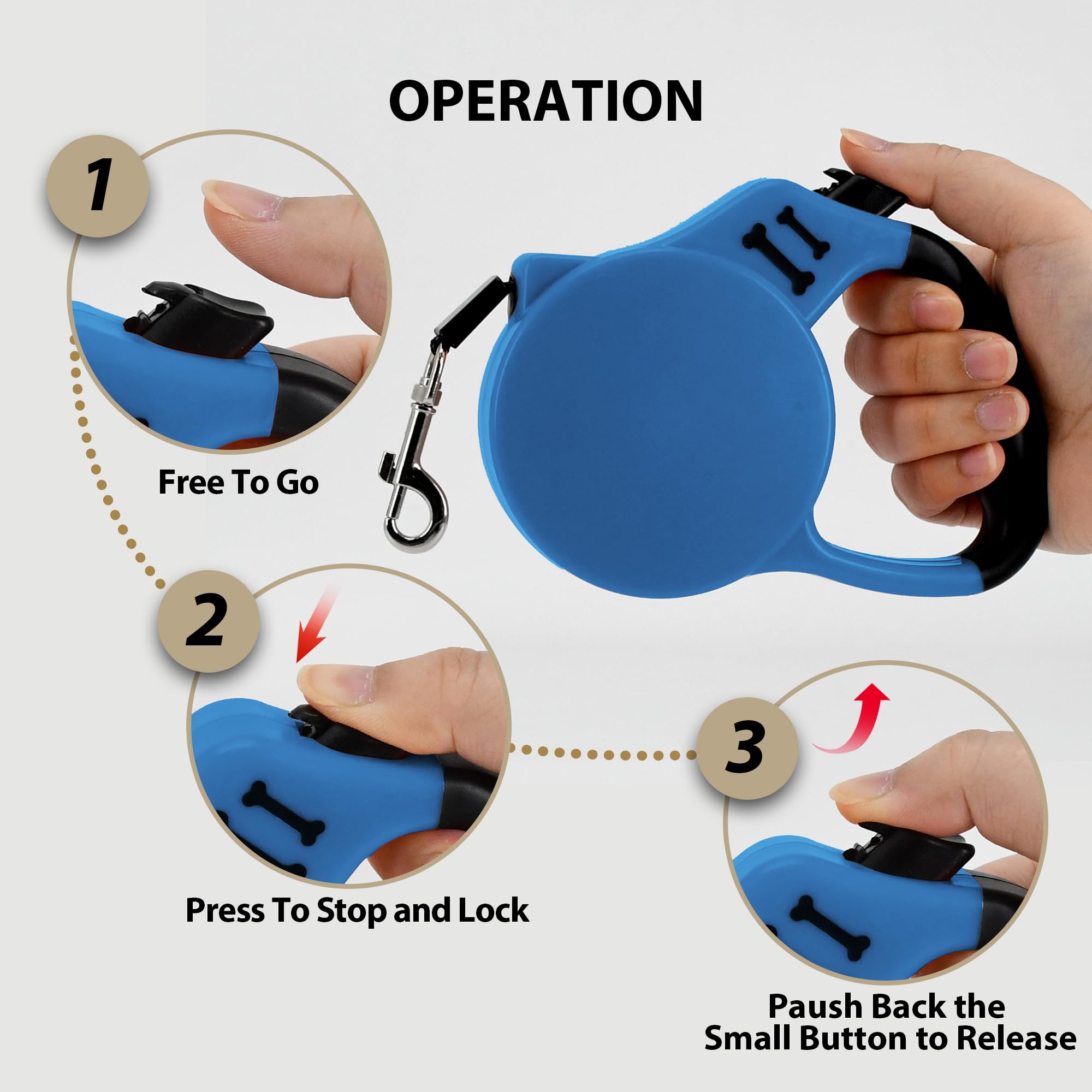 AIITLE 5m Extendable Dog Lead with 360° Tangle-Free Nylon Tape, One-Button Lock, Anti-Slip Grip - Image 4