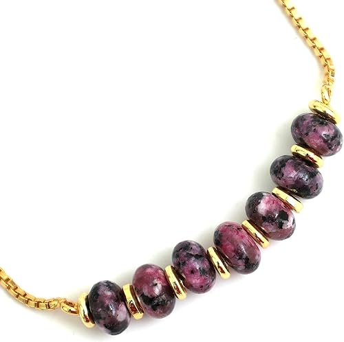 Vista 159 de Gempires - Pulsera de cuentas redondas naturales, chapada en oro amarillo de 14 quilates, joyería hecha a mano, pulseras ajustables para mujer