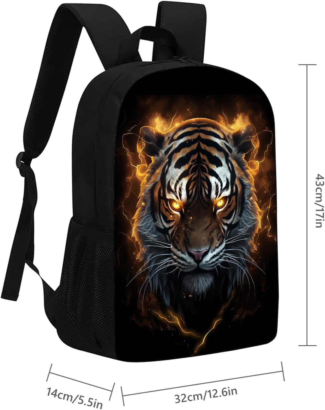 Huke Kids Tiger Backpack for Boys Girls, Cool Fire Tiger Backpack for School & Travel, Big Kids Child Backpacks, Elementary Middle High College Student Bookbag, Black Gold Animal Print, 17 Inch - Image 2
