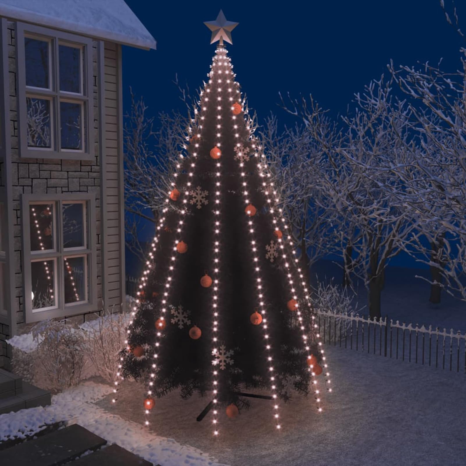 IKAYAA Lichterkette Weihnachtsbaum mit Ring und 10 Girlanden, 500 LED Lichterkette Weihnachtsbaum Außen, Christbaumbeleuchtung Innen, Weihnachtsbaum Lichterkette für 500cm Tannenbaum Warmweiß