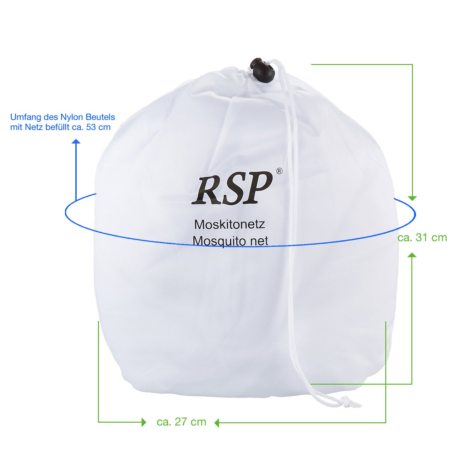 RSP Moskitonetz Travel XXL - Neue Größe - für Doppelbetten 200 x 200 cm - das Original