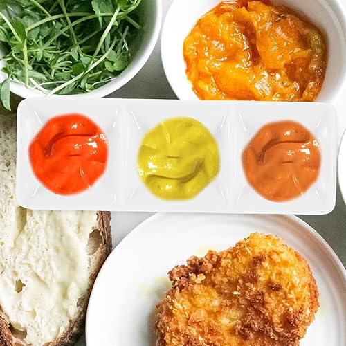 Miniatura 7 de 2 platos de cerámica divididos para servir, bandeja de 3 compartimentos para salsas, salsas y salsas, 5.9 x 2.6 pulgadas