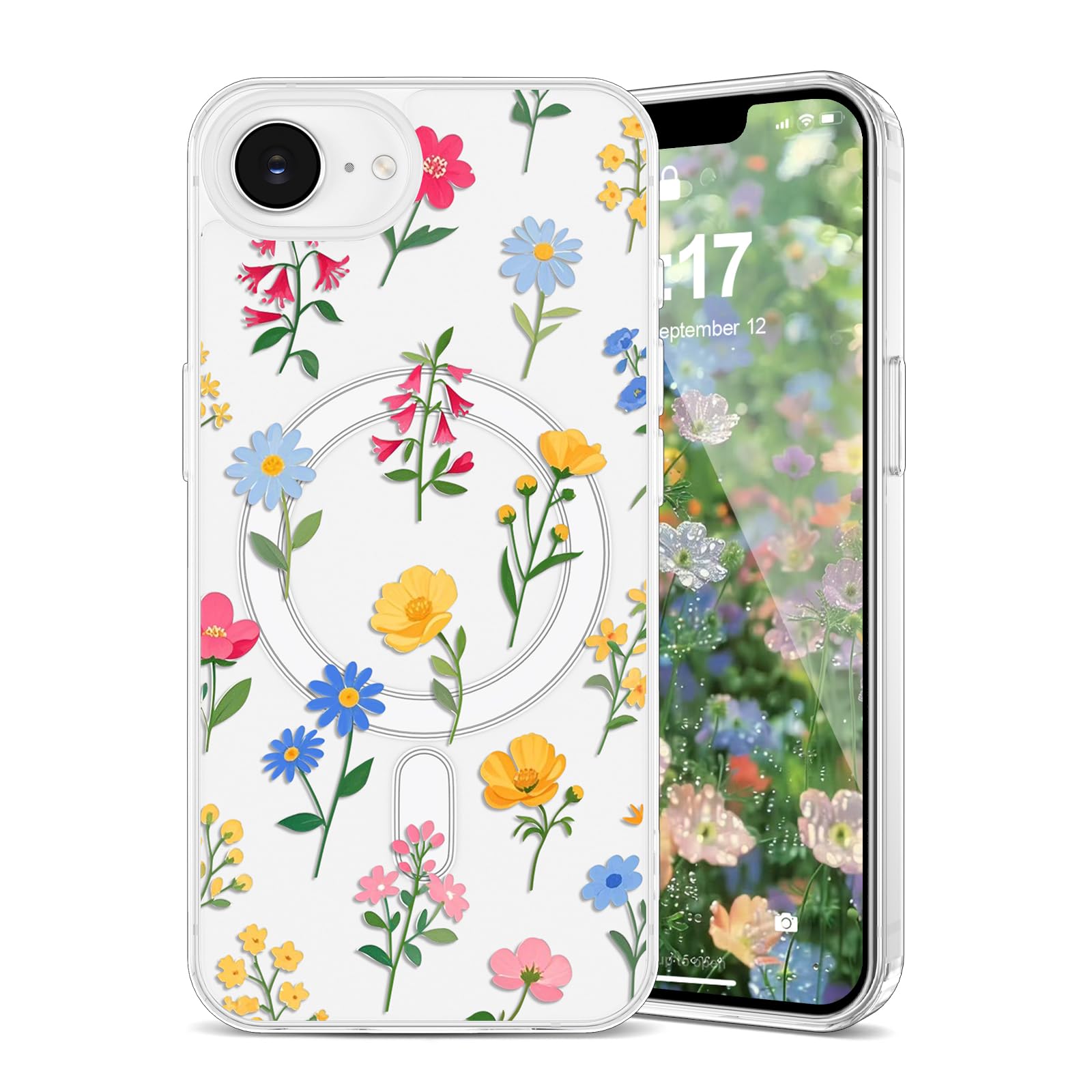 EYZUTAK Magnetic for iPhone 16e Case Flower Case Compatible with MagSafe, Pretty Floral Stylish Aesthetic Phone Cover Slim Clear Anti-Yellowing