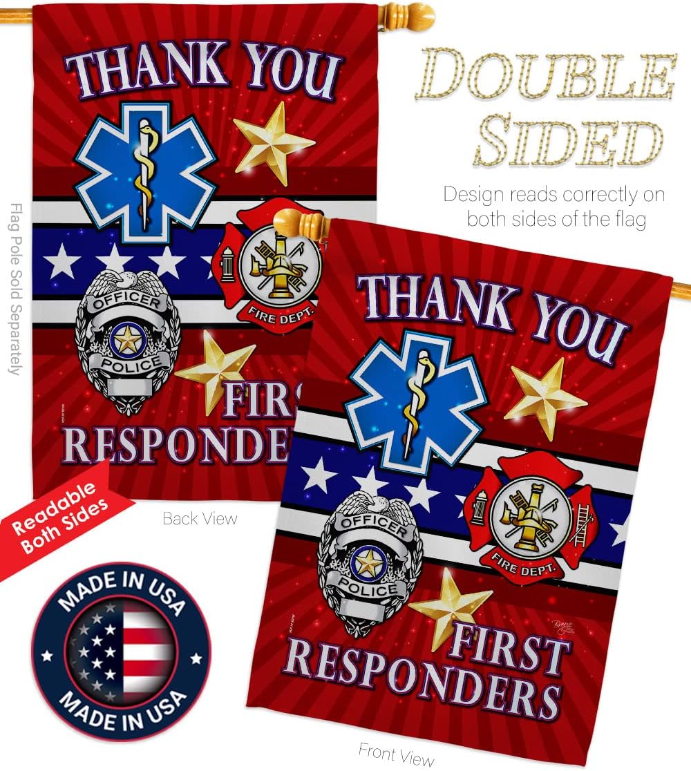 First Responders House Flag - 2 pcs Pack Armed Forces Service All Branches Support Honor United State American Military Veteran Official - Banner Small Garden Yard Gift Double-Sided 28 X 40