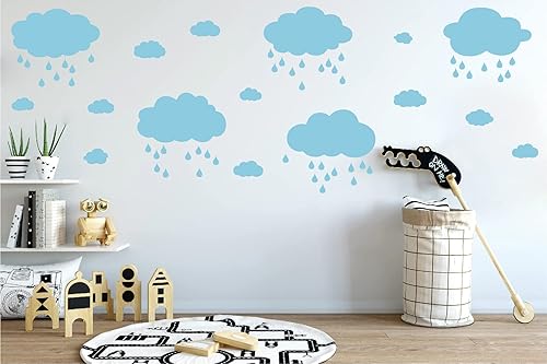 Miniatura 2 de Calcomanías grandes de decoración de pared de nubes blancas y gotas de lluvia para habitación de niños, decoración del hogar del cuarto de bebé