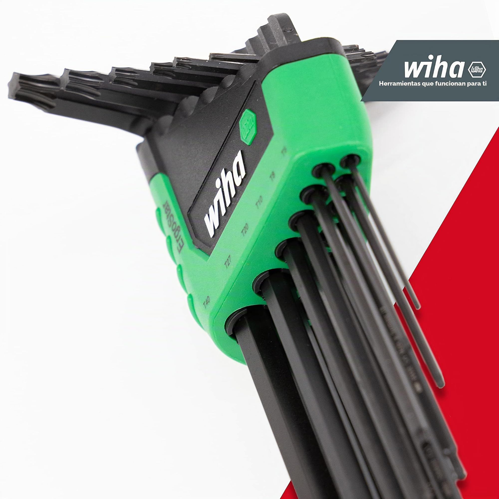 WIHA Juego de llaves Allen en soporte ErgoStar TORX® con cabeza esférica, de 14 unid., acabado en oxidación negra (43847)