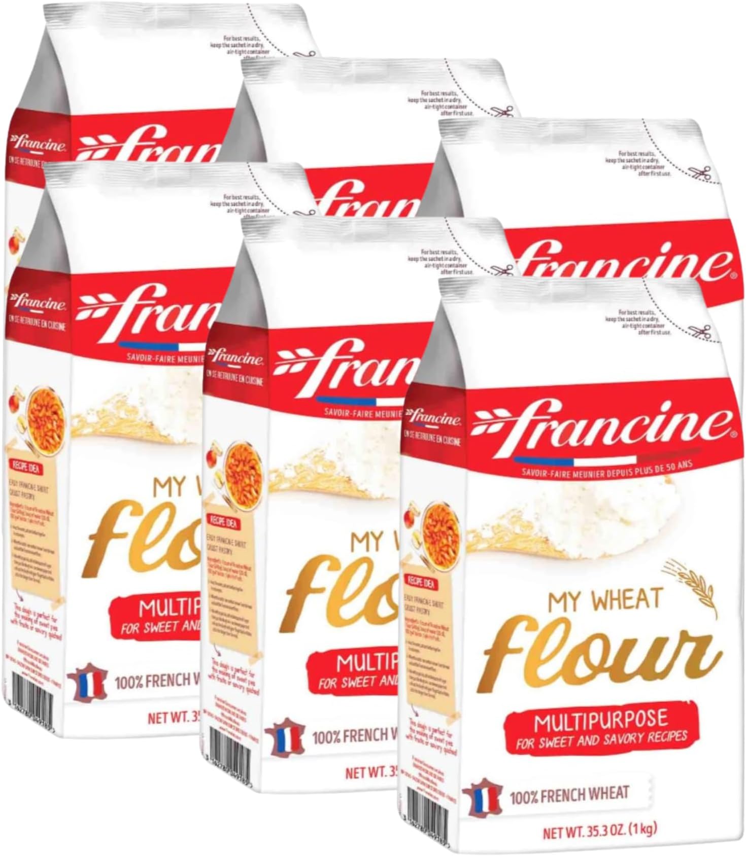 Francine T65 All-Purpose French Flour, Unbleached, 10% Protein, 2.2lb (6-Pack)