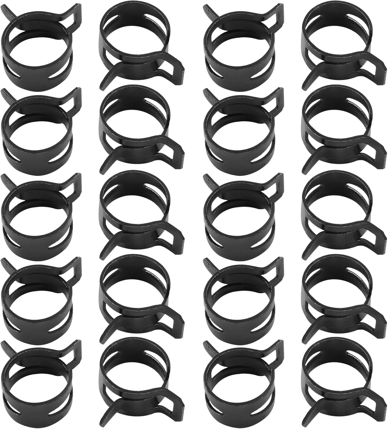20Pcs Fuel Line Spring Hose Clamps- 13mm Inner Dia, Steel Spring Band Type Clamps Black Pressure Air Clip Clamp for Silicone Tube Vacuum Hose Water Pipe