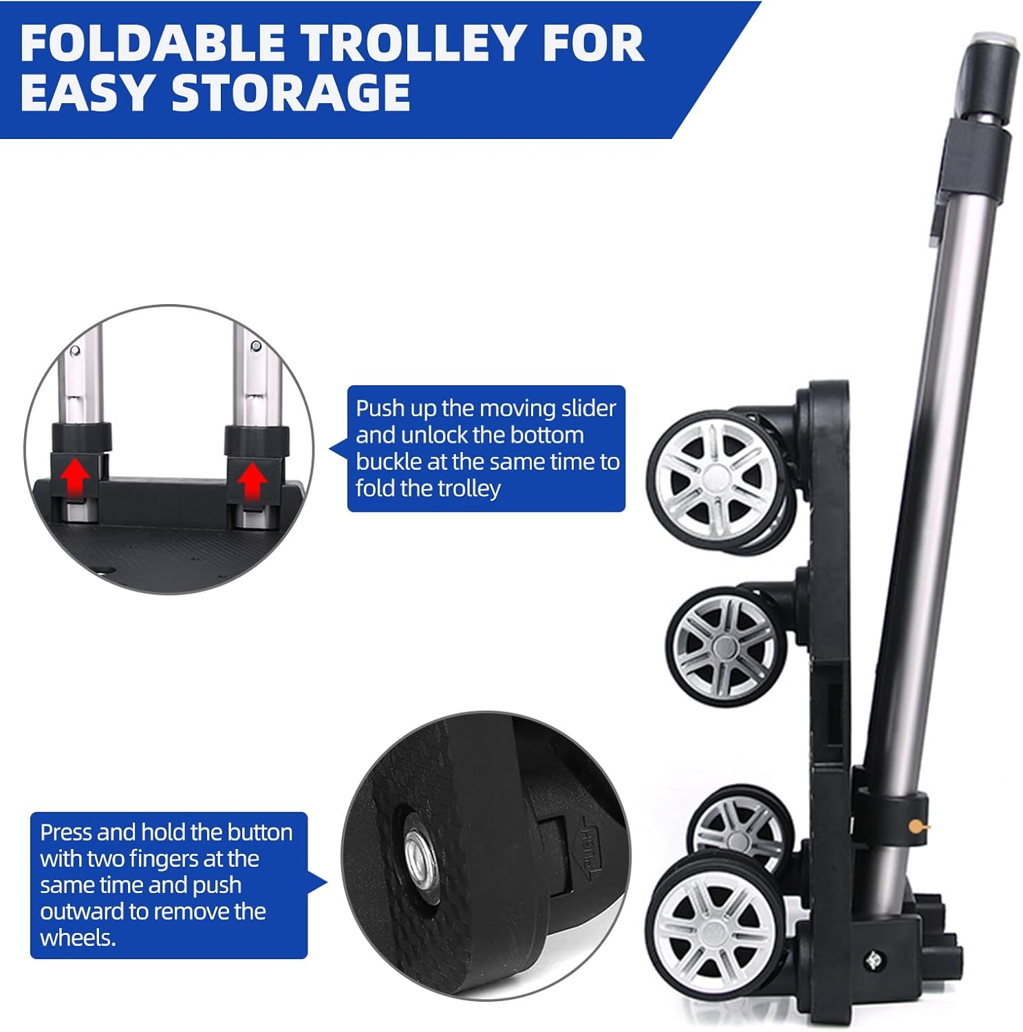 Backpack Trolley, Wheeled Folding Luggage Travel Cart Aluminum -Roller Carrier for Backpack/Schoolbag/Boxes(5 Wheels Detachable)