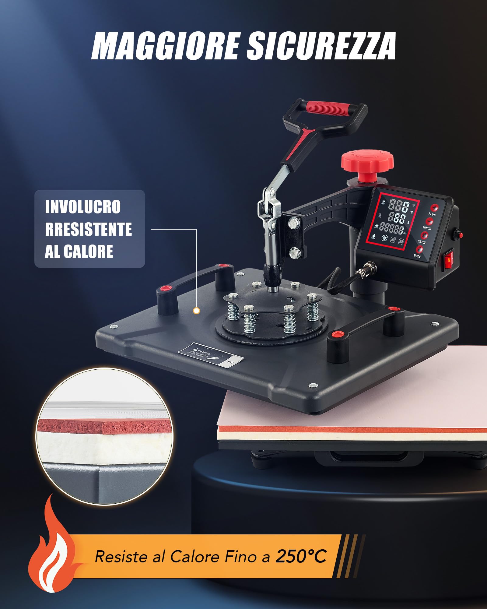 CREWORKS 5 IN1 Pressa a Caldo 30 X 38CM 1250W Pressa a Calore Macchina Sublimazione Digitale Rotazione a 360 Gradi Trasferimento Multifunzione con Termopressa per Magliette Cappellini T-Shirt Tazze