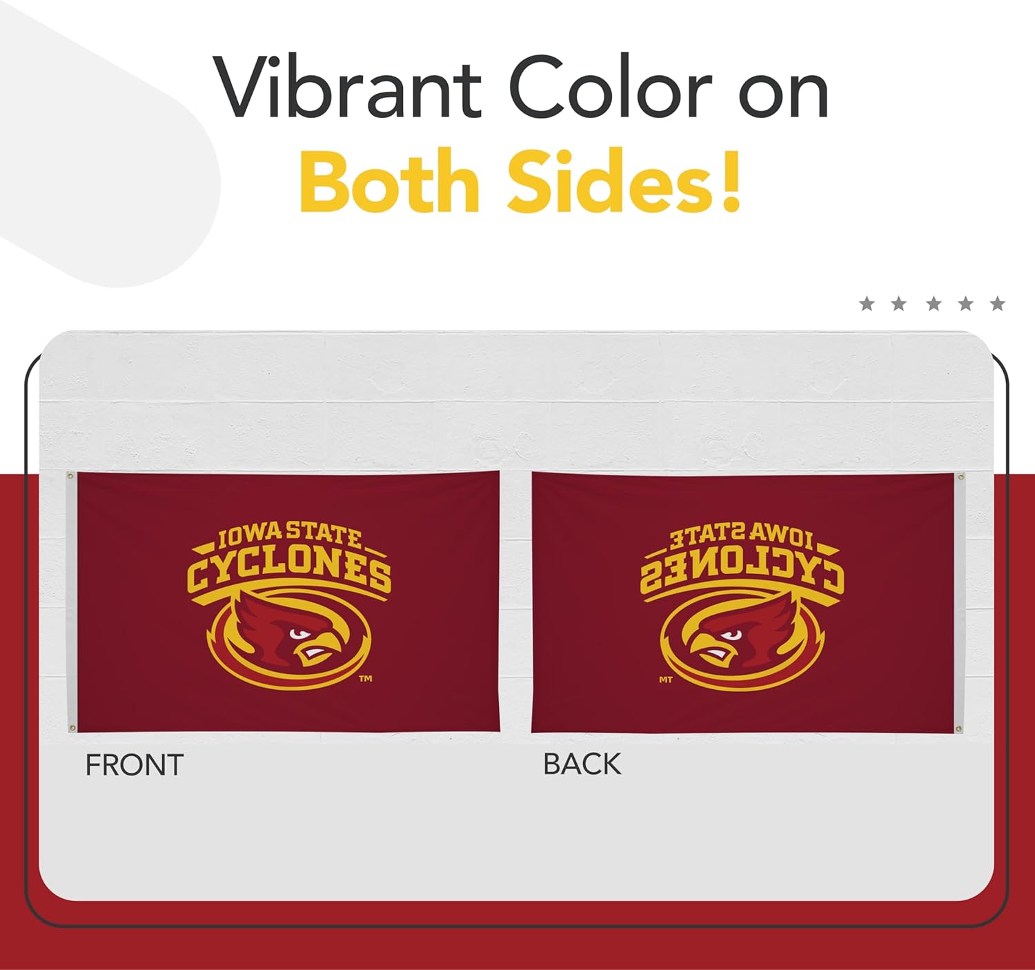 Iowa State Cyclones College Sports Printed Flag - NCAA Licensed - Nylon - School Banner (Gold, Red, 3' x 5') - Image 3