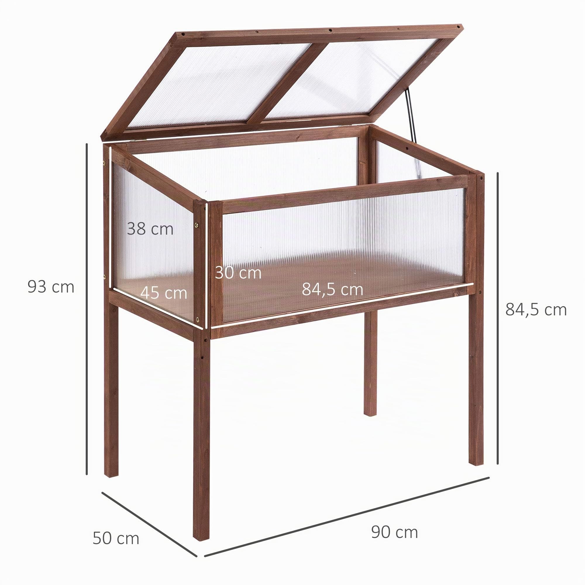 Outsunny Hochbeet aus Holz mit Füßen Frühbeet 90 x 50 x 93 cm Braun