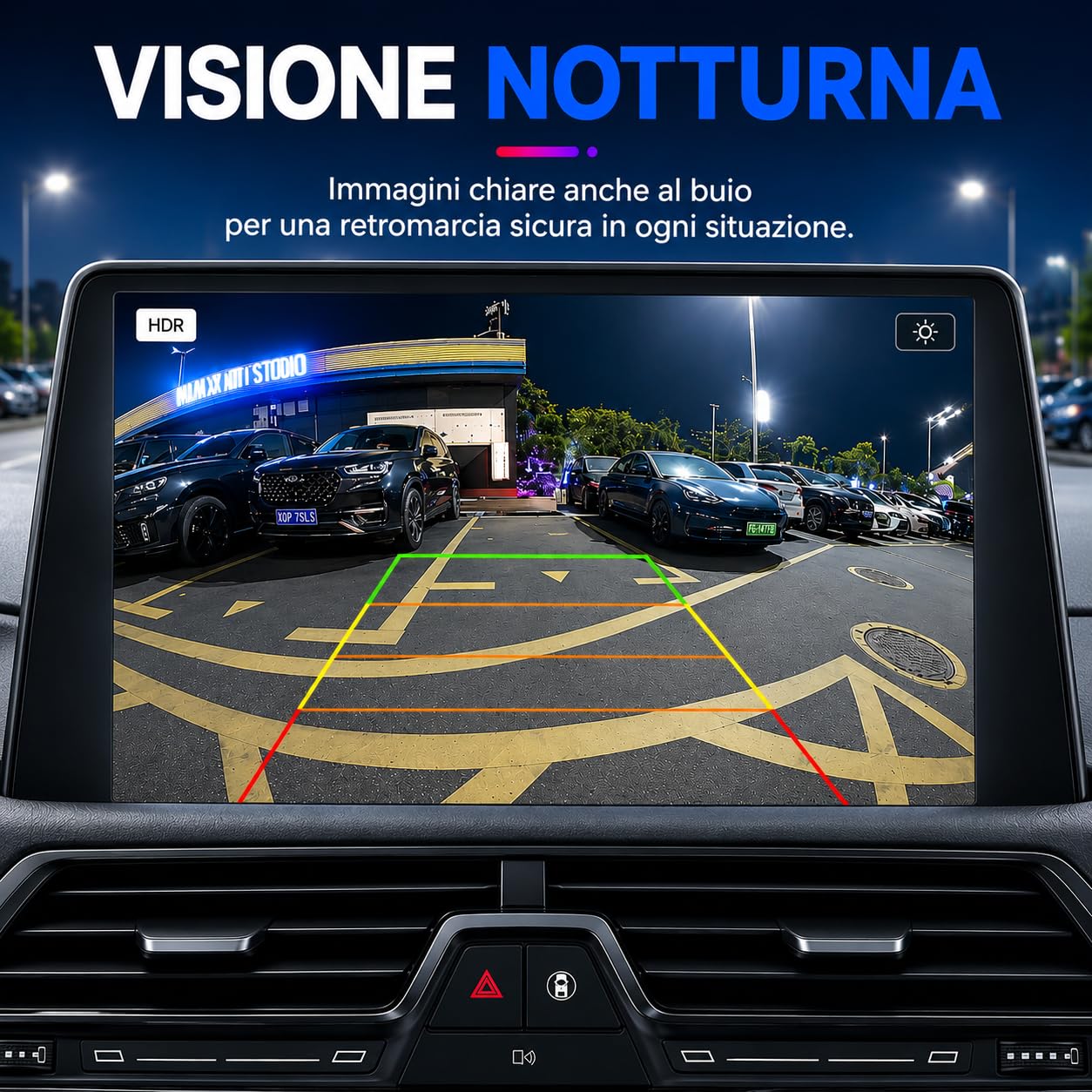 VIBEX Telecamera AI Posteriore AI 1080P | con Allarme Acustico SONORO| Compatibile con Autoradio Android e Monitor Auto | Impermeabile, Visione Notturna | Cavo 6 Metri