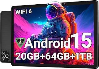 Evermyth Android 15 10 Inch Tablet, 20GB RAM 64GB ROM 1TB Expandable, WiFi 6 BT 5.4, 5-Core Processor, 8H Battery, IPS Display for Kids Adults Streaming Work
