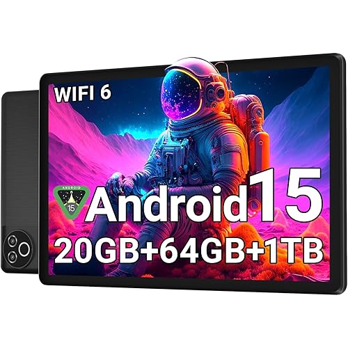 Android 15 Tablet 10 Inch, 20GB RAM 64GB ROM 1TB Expandable, Fast WiFi 6 & BT 5.4 Tablets 5-Core, HD IPS Touchscreen, 8H+ Battery, Dual Camera Portable Tablet for Kids & Adults, Gift, Streaming, Work