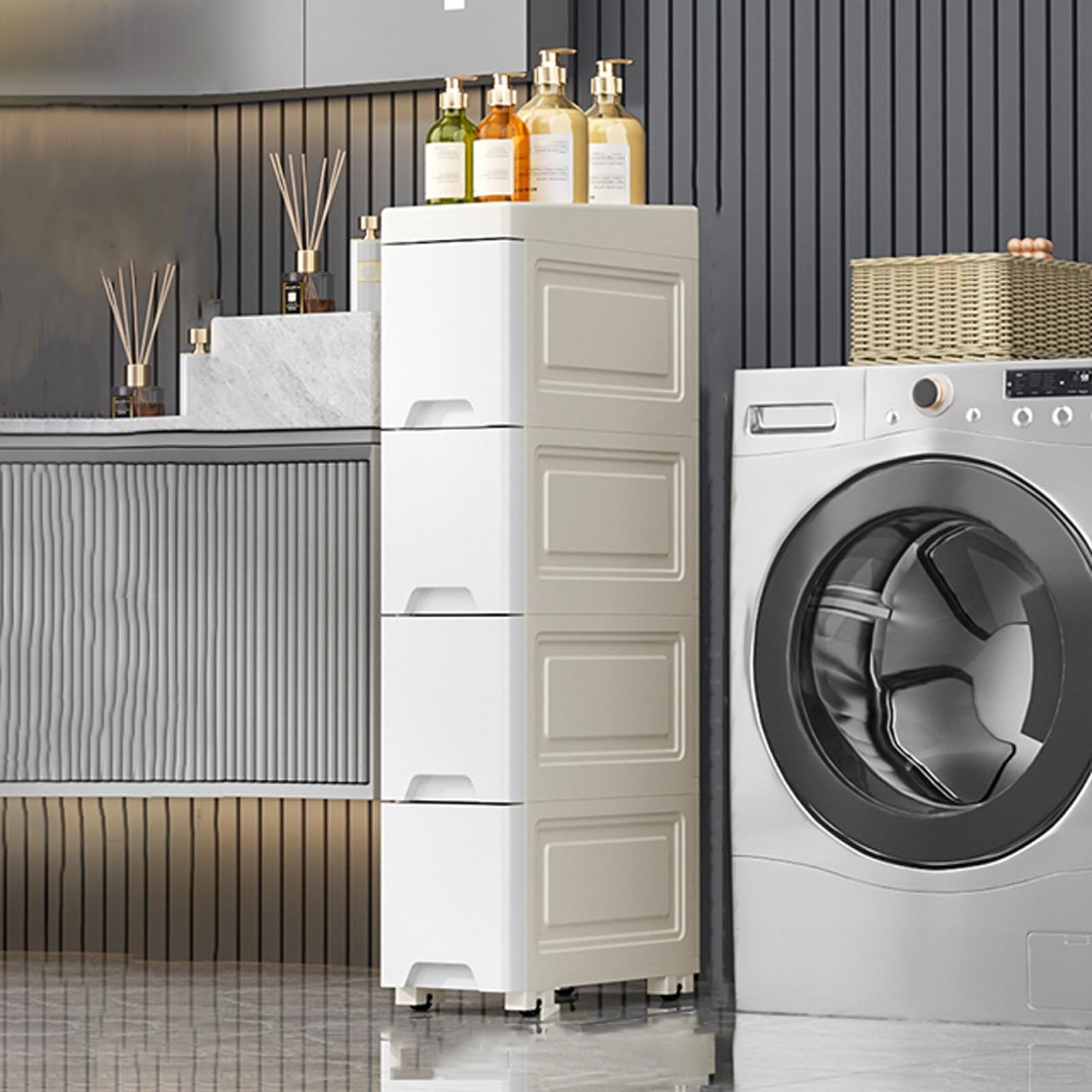 Xalteafe Slim Bathroom Storage Unit,Slim Storage Cart,Slim Storage Cabinet,Tall Narrow Storage Cabinet,Slim Bathroom Storage Unit,Storage Drawers On Wheels,With Casters,For Small Spaces Gaps