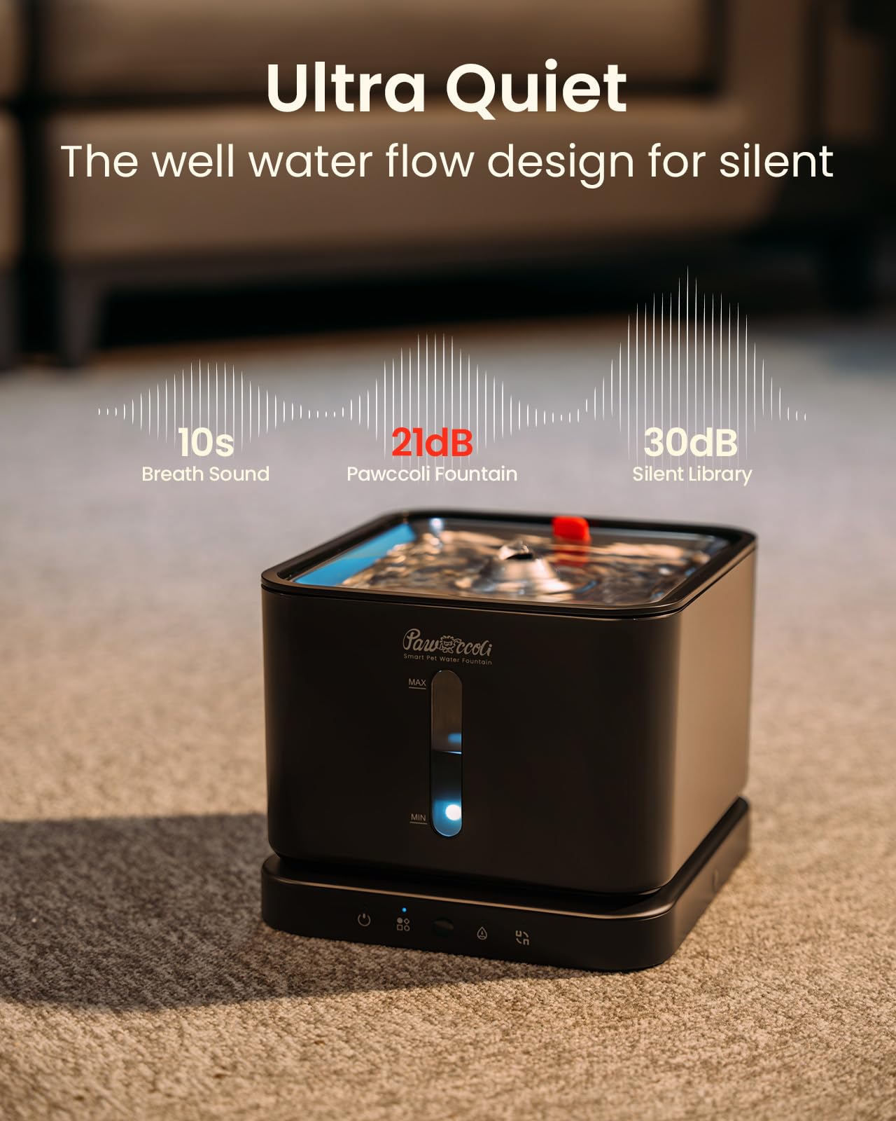 Cordless Cat Water Fountain, 3L/100oz Stainless Steel Tray, Cat Fountains for Drinking, Pet Water Fountains Indoor, Automatic Dog Water Bowl Dispenser, Rechargeable Battery Operated Black - image 4