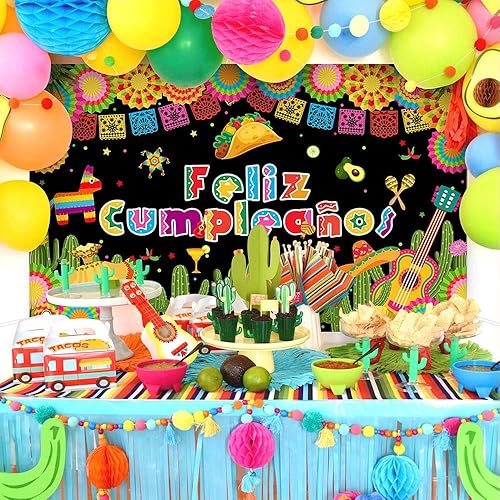 Miniatura 2 de Avezano Feliz Cumpleaños Fondo de Fiesta Mexicana Fiesta Fotografía Fondo Fiesta Cactus México Cinco De Mayo Carnaval Banner 70.8 x 43.3 pulgadas