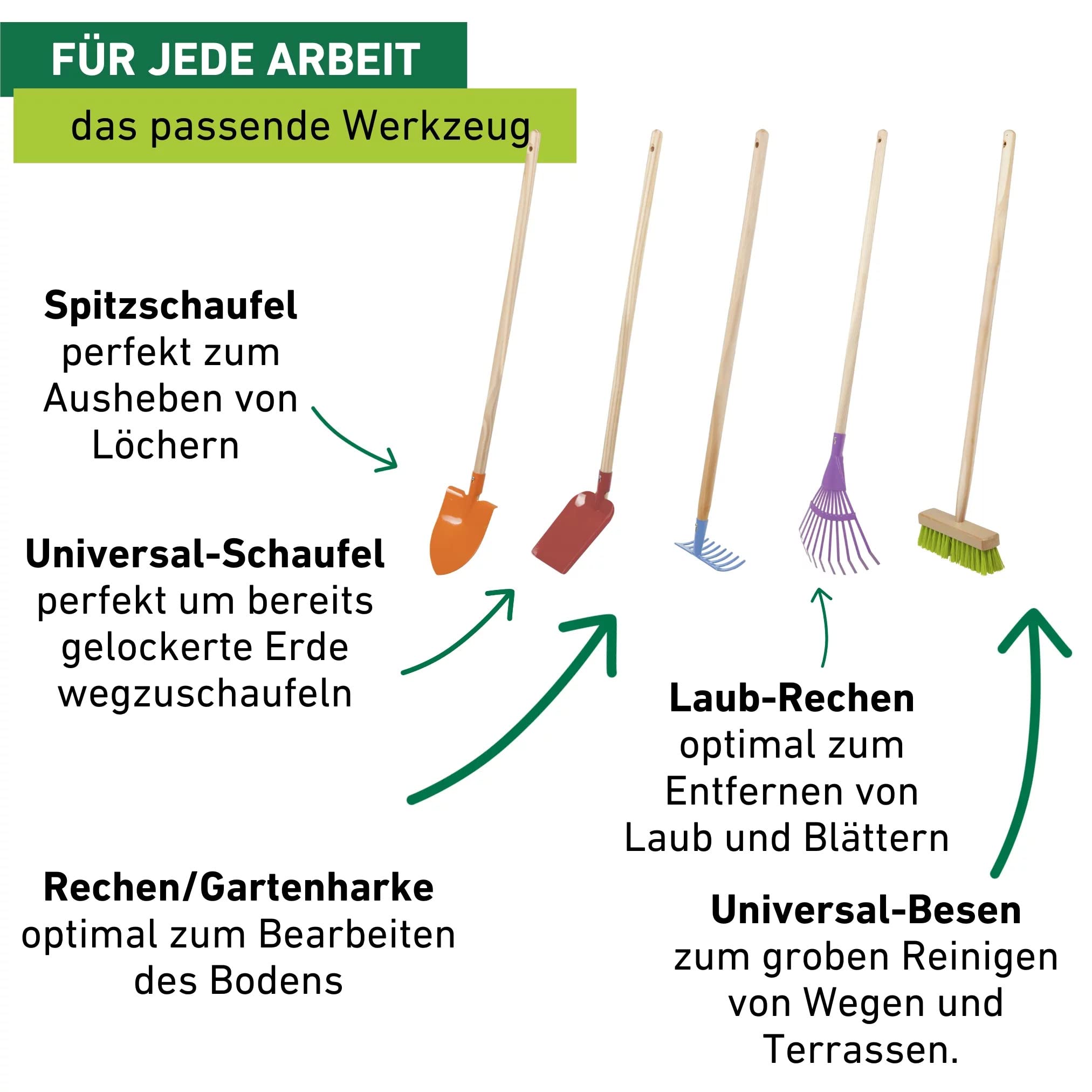 Windhager Kinder Werkzeug für Garten, 5-teiliges Set, Länge 76 cm, bunt, 93351