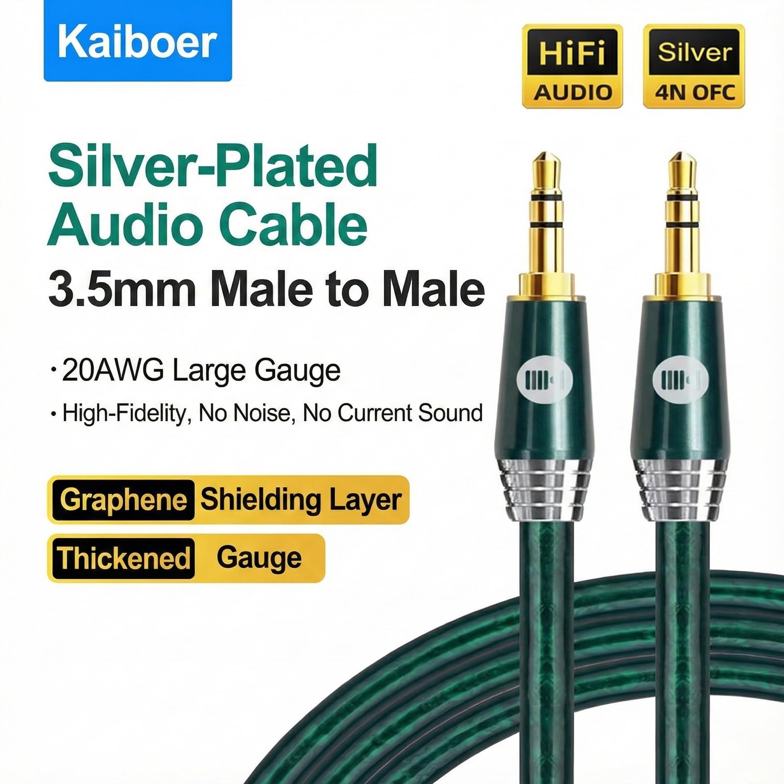 Cavo audio placcato in argento da 3,5 mm maschio a maschio, per un audio surround coinvolgente, dispositivi di interfaccia da 3,5 mm per studio, mixer, microfono, cuffie, altoparlanti
