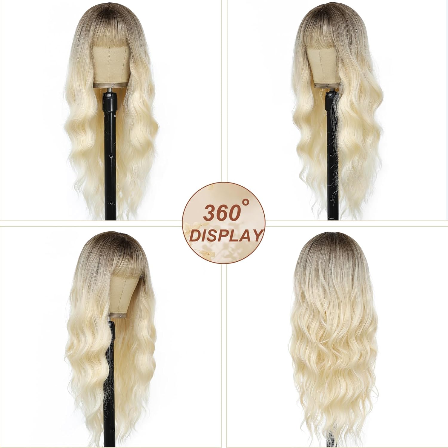 Platinum Blonde Wig with Bangs for Women Long Wavy Wigs 26 Inch Platinum Blonde Wigs Natural Looking Heat Resistant Synthetic Wig for Daily Party Use - Image 3