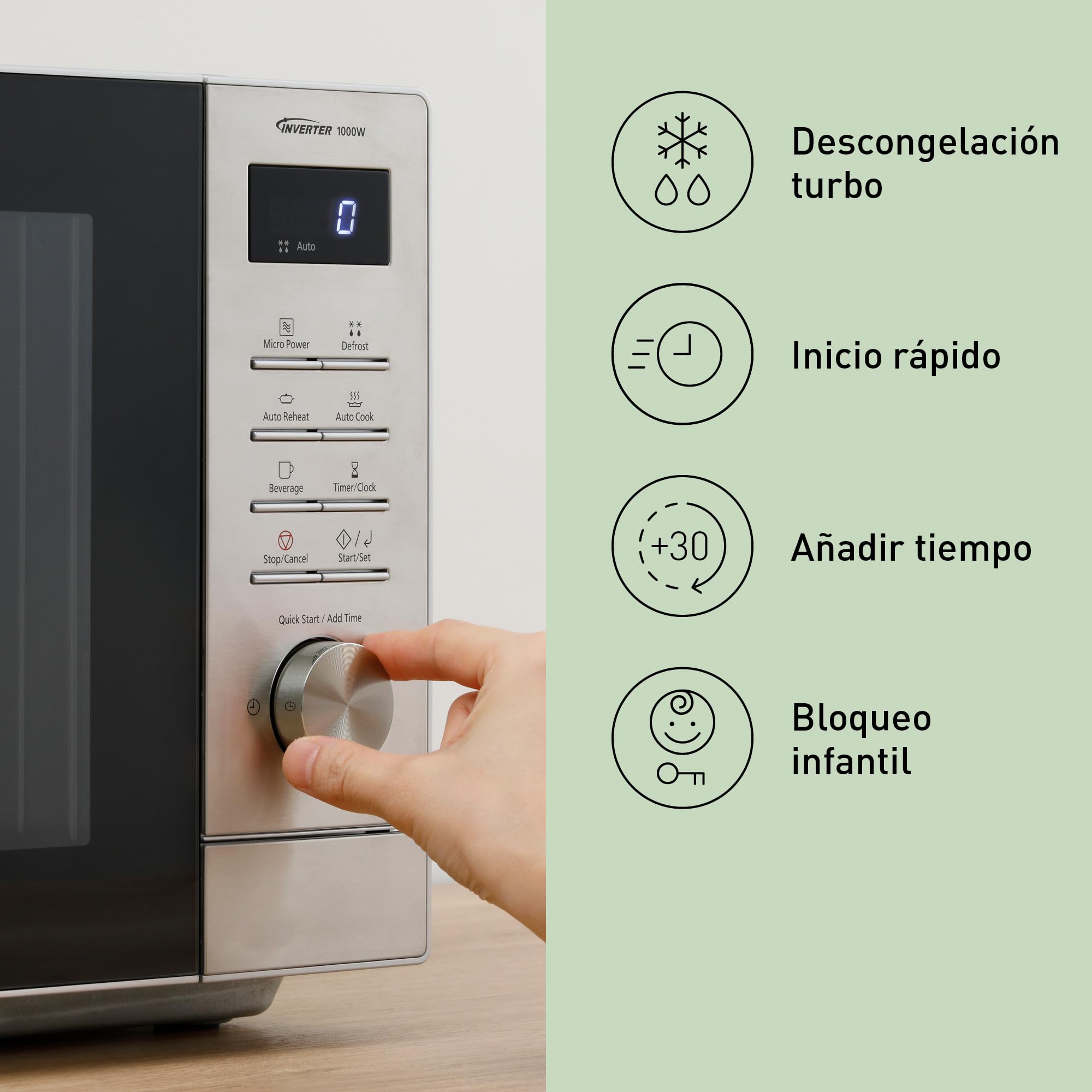 Panasonic NN-SD36QSEPG Horno Microondas de 29 L, 1000 W, Descongelación Automática, 11 Programas Automáticos, Temporizador, Plateado