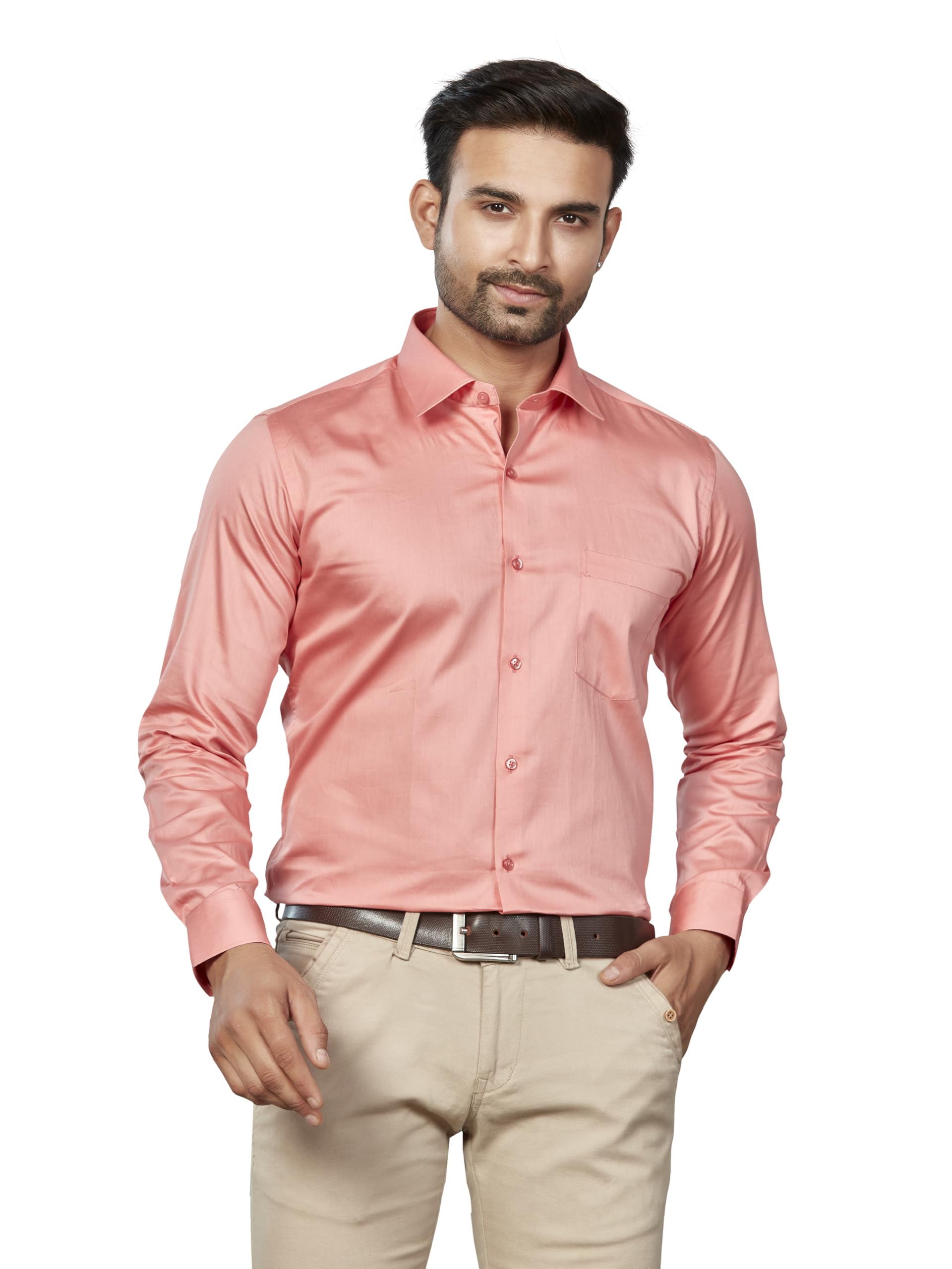 Men's Solid Formal Shirt | Regular Fit |100% Pure Cotton Satin | Classic Collar | Full Sleave-image-24