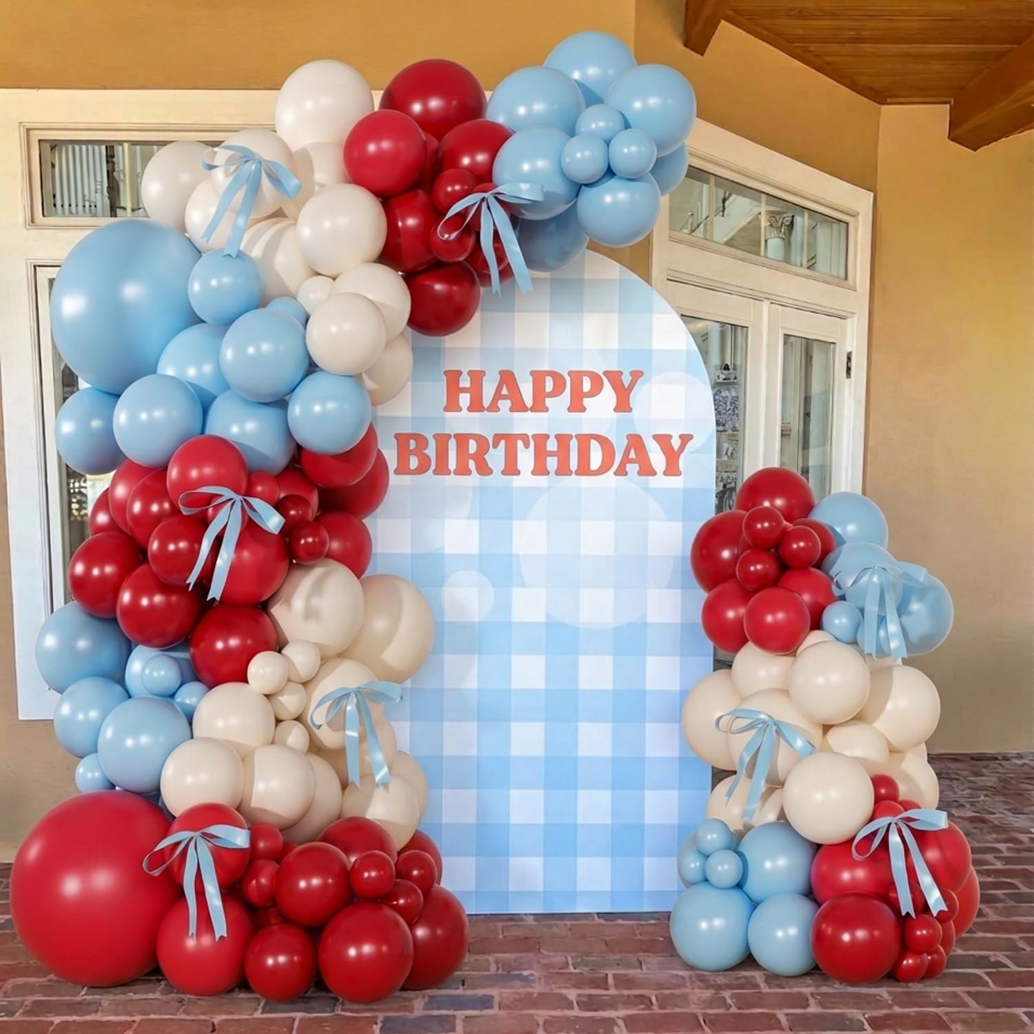 Rotes und blaues Ballonbogen-Set, doppelt gefüllte rot-weiße und blaue Luftballons mit Schleifen für Kirsch-Geburtstag, Babyparty, Brautparty, Valentinstag, Party-Dekorationen