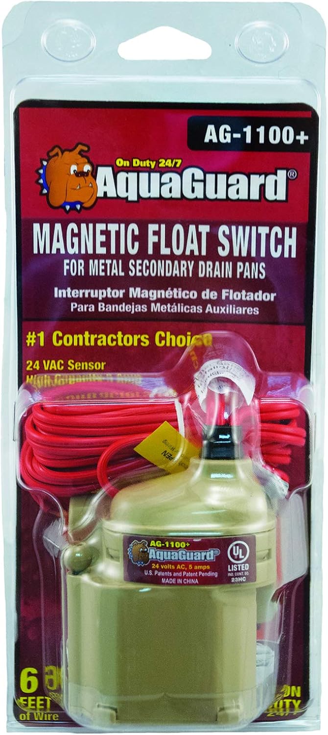 RectorSeal AquaGuard 96100 1100+ Magnetic Float Switch System for Metal Secondary Drain Pans with Protective Cover, Easy Drill Free Installation, UL 508 Approved, HVAC