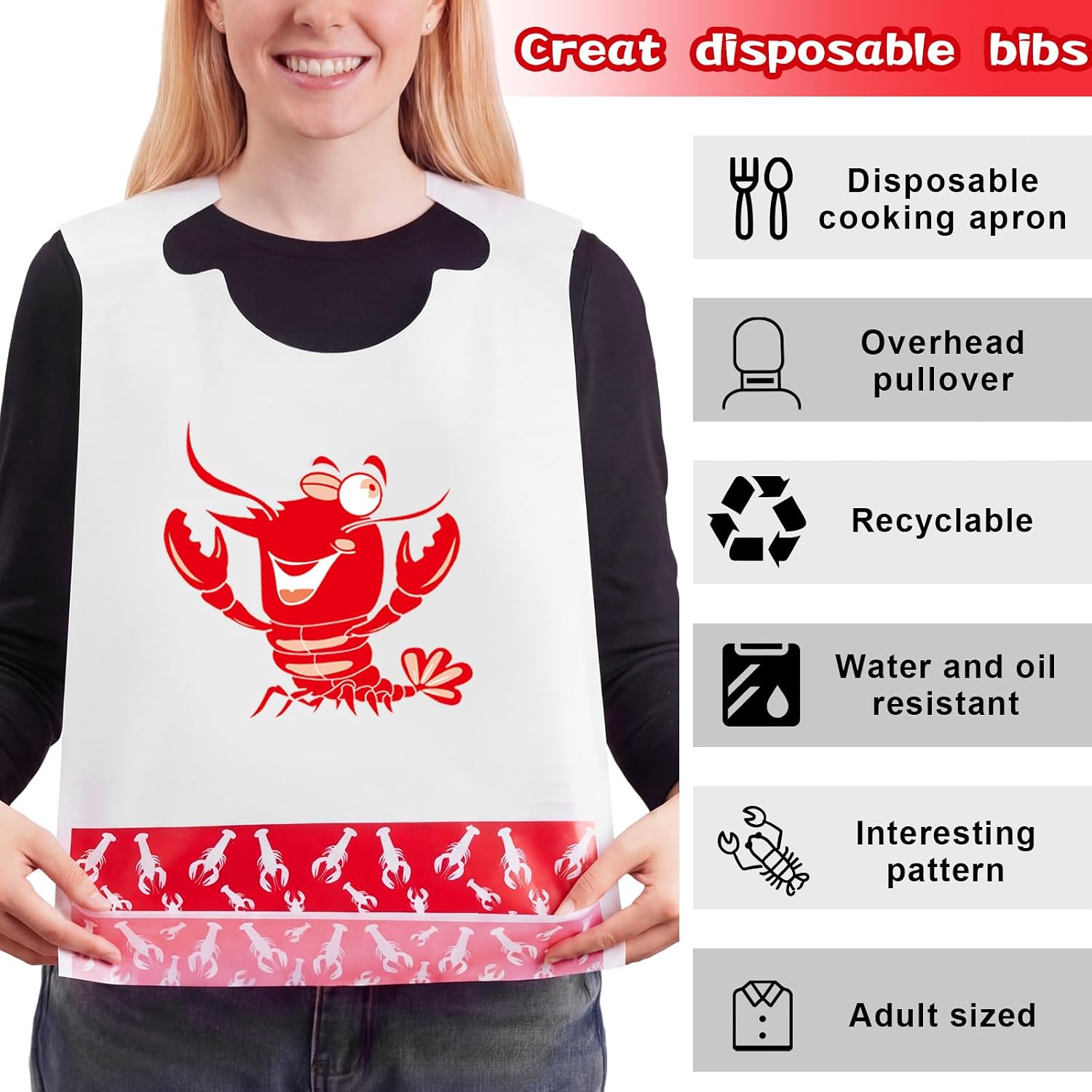 SATINIOR Plastic Crawfish Lobster Bibs for Adult Disposable Seafood Shrimp Boil Bibs 23 Inch Disposable Crab Apron for Party