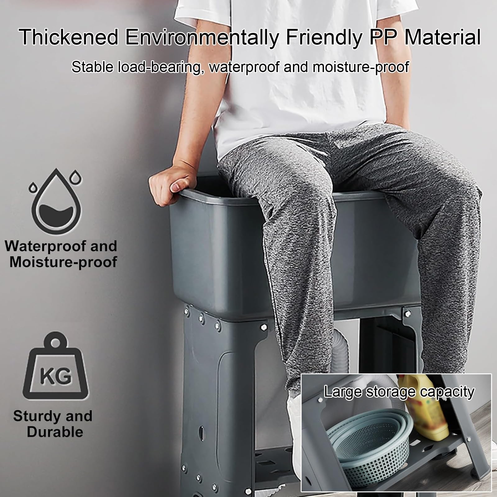 Fregadero utilitario con grifo giratorio de 360°, fregadero de plástico independiente con almacenamiento de tabla de lavado para garaje, laboratorio, lavandería y jardín