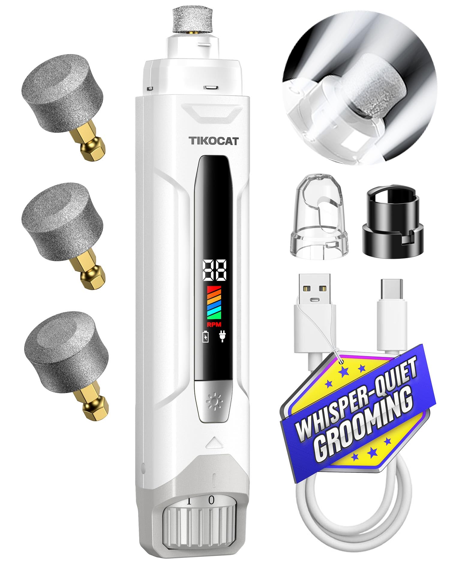 TIKOCAT V09X Whisper-Quiet Dog Nail Grinder