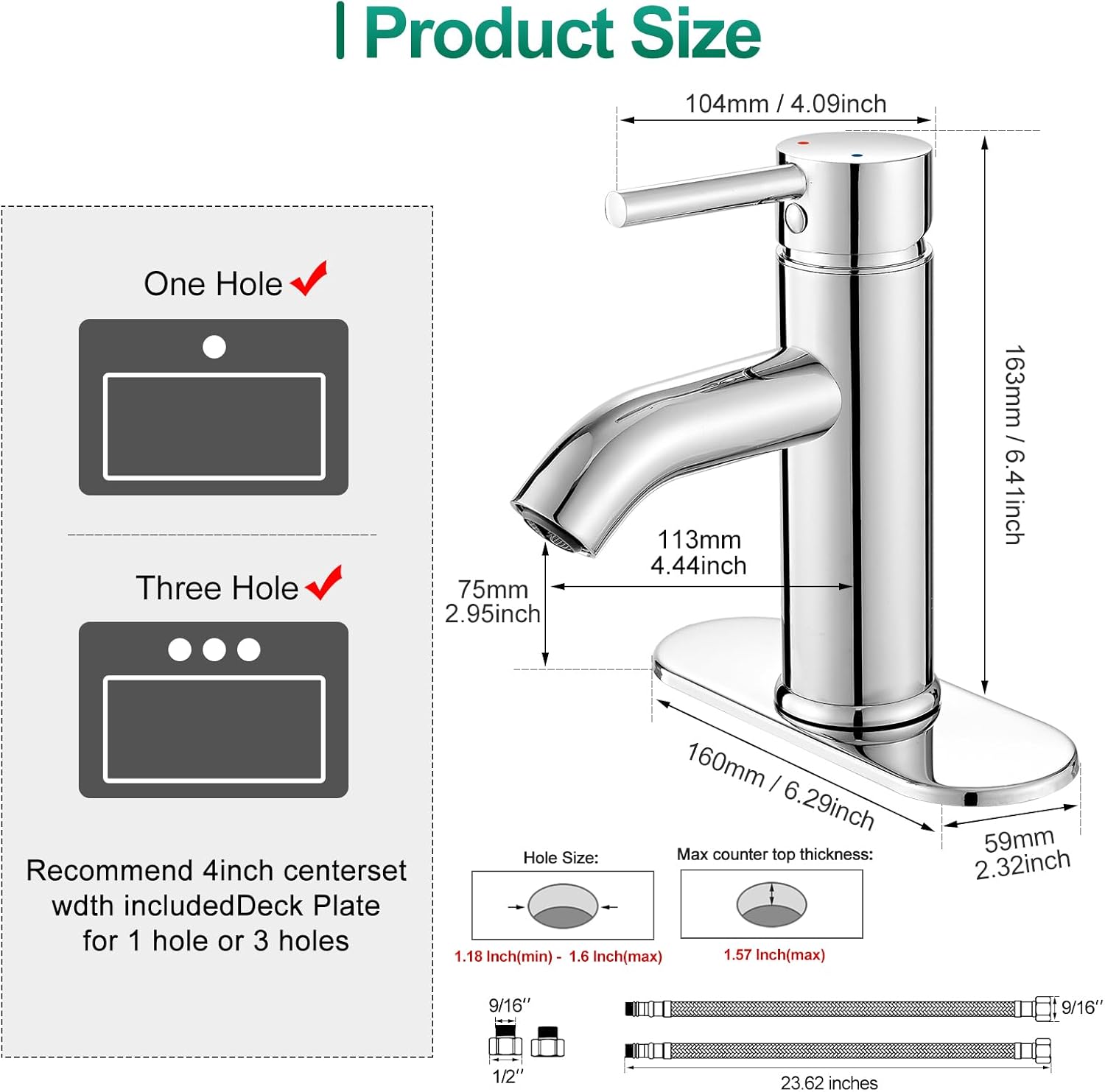 VOTON Chrome Bathroom Faucets 1 Hole, Stainless Steel Bathroom Sink Faucet with Metal Pop up Drain, Lavatory Faucet for Bathroom Sink - Image 5