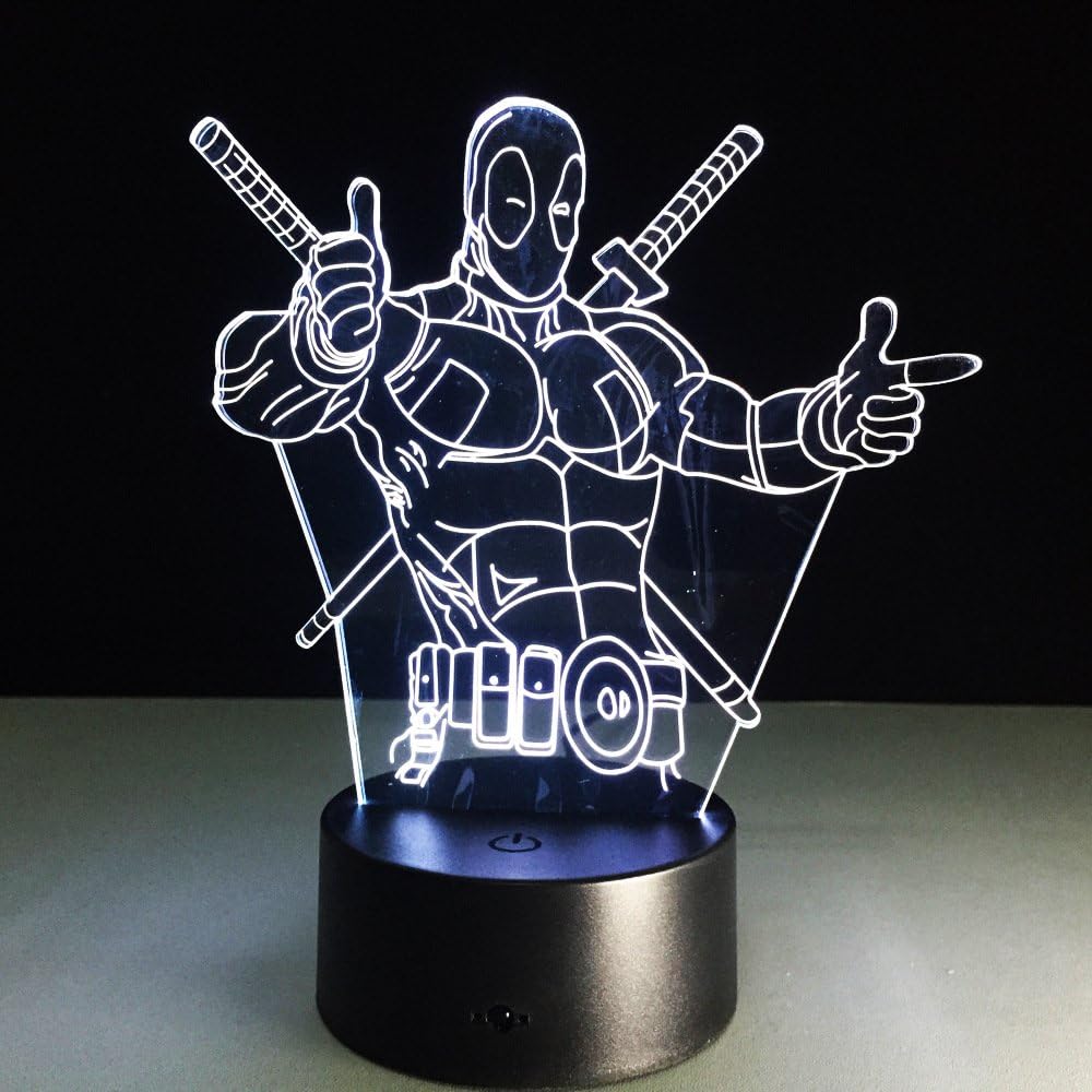VALEN 3D Desk lamp Acrylic Deadpool Night Light 7 Color Change Furniture Decorative Colorful Gift Household Accessories Boy Toys
