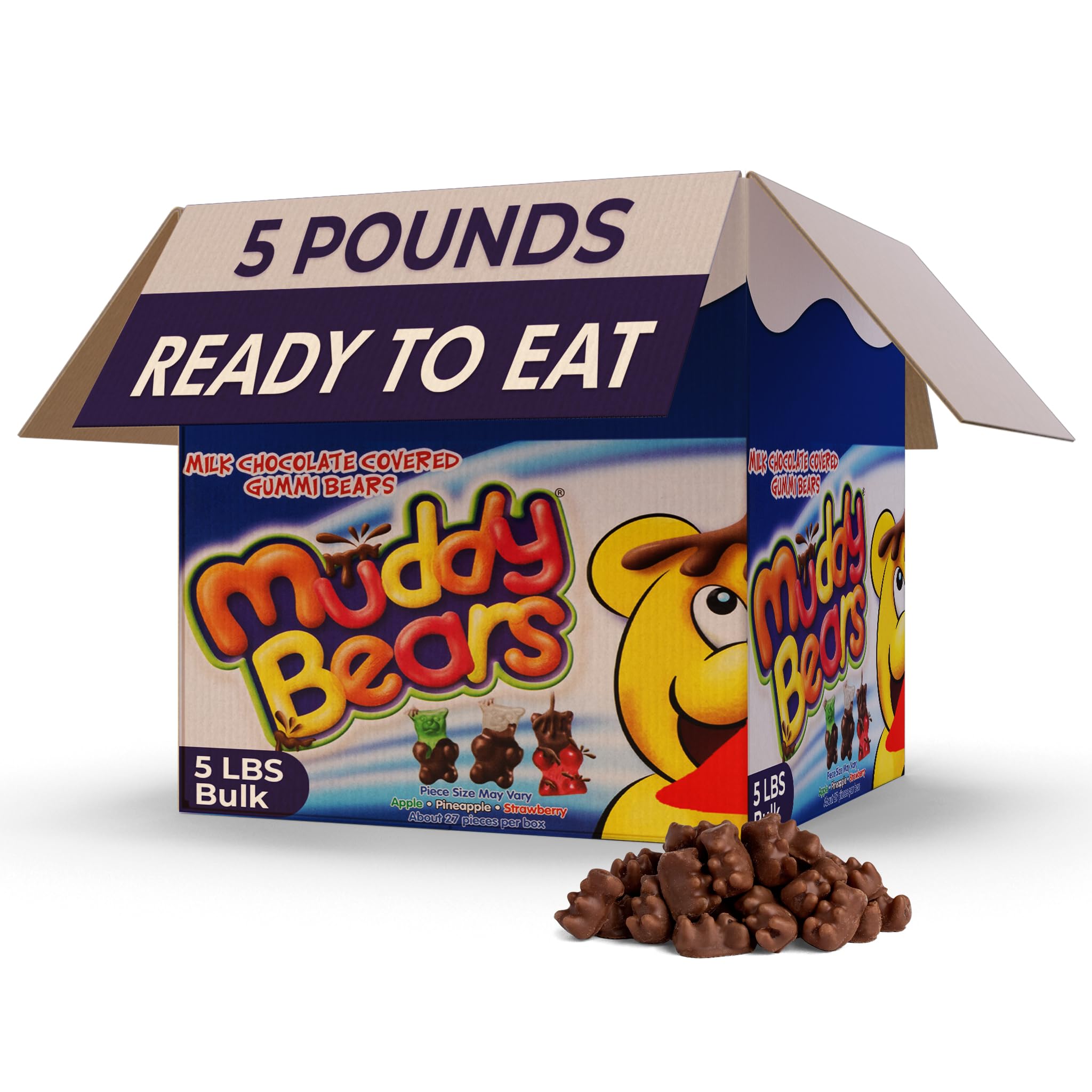 Candylandia Milk Chocolate Covered Gummy Bears | Chocolate-Covered Gummies are Fruit Snacks in Green Apple, Strawberry & Pineapple Flavors Dunked in Chocolate - 5 pounds