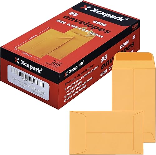 500 sobres para monedas #5, sobres de papel kraft marrón de 3.125 x 5.5 pulgadas, sobres clásicos de piezas pequeñas con solapa engomada