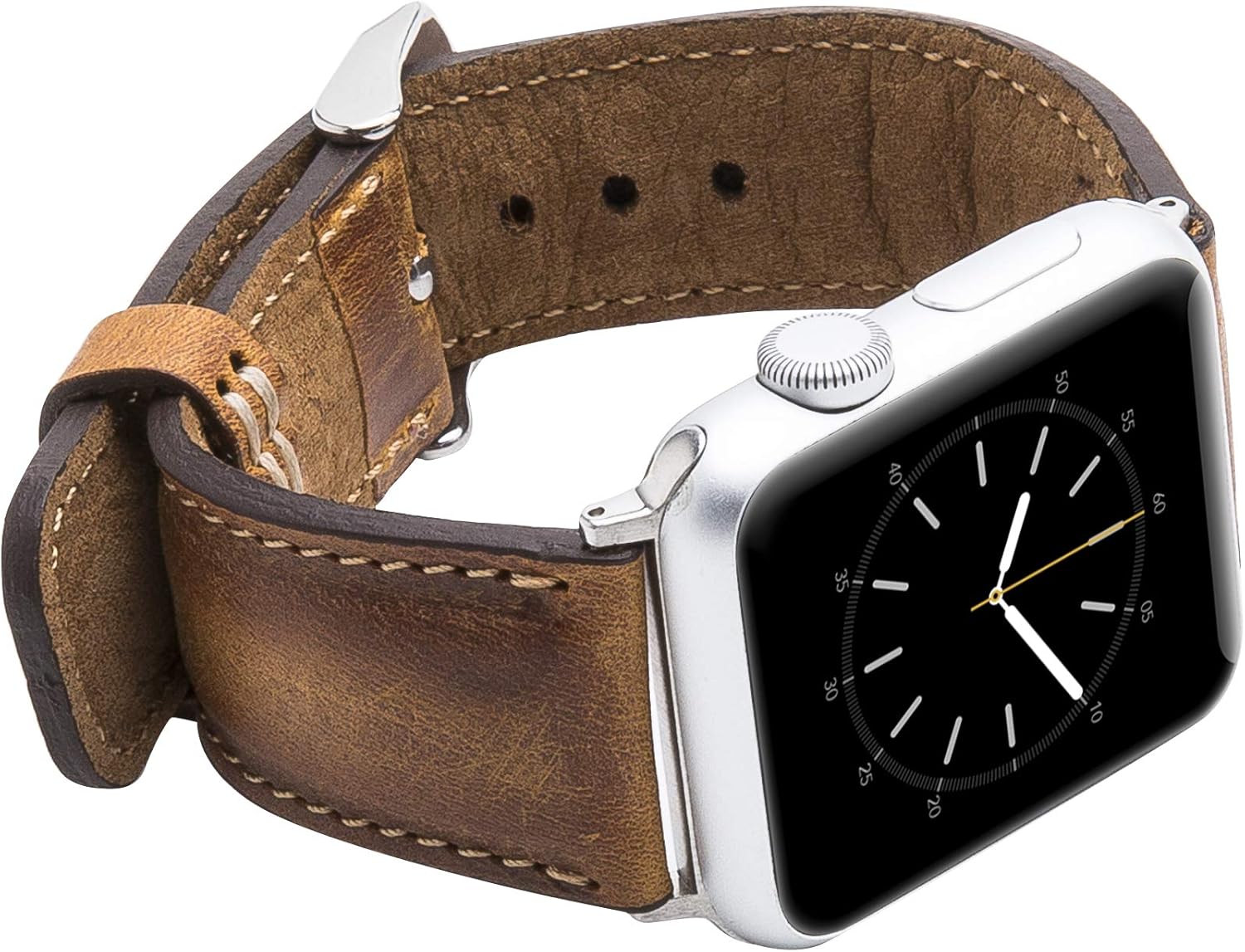 Venito Tuscany Leather Watch Band Compatible with Apple Watch 38mm 4mm - Watch Strap Designed for iwatch Series 1 2 3 4 5 6 7 SE (Antique Brown w/Silver Connector & Clasp)