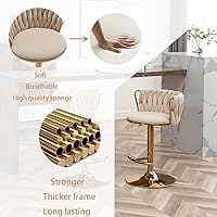 Vista 5 de Velvet Bar Stools Set of 2, Counter Height Bar Chairs with Low Back, Gold Swivel Bar Stools for Kitchen Island, Bar Pub (Beige)