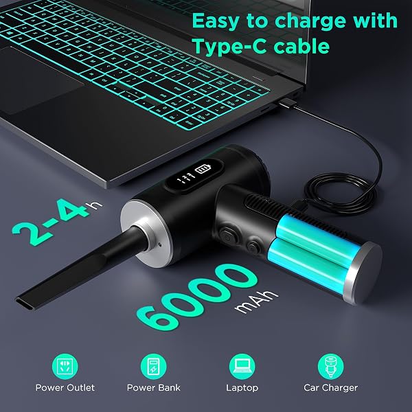 ONEWAY Compressed Air Duster Cleaner for PC, Electric Air Duster Rechargable,Cordless Reusable Air Blower Duster with LED Light,3 Gear Digital Air Duster,Replace Canned Air Duster for Laptop,Keyboard - 4