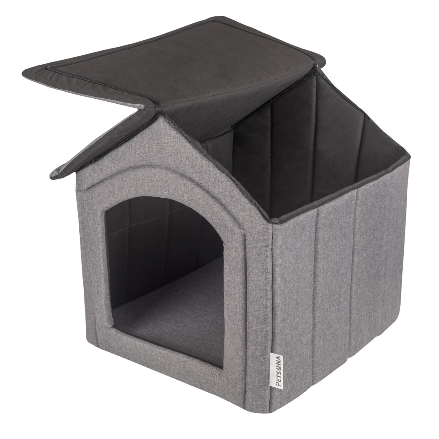 Niche pour Chien Lit pour Chat Animal Pliable avec Toit Amovible Lit De Grotte Animal De Compagnie Couchage Taille M, Gris