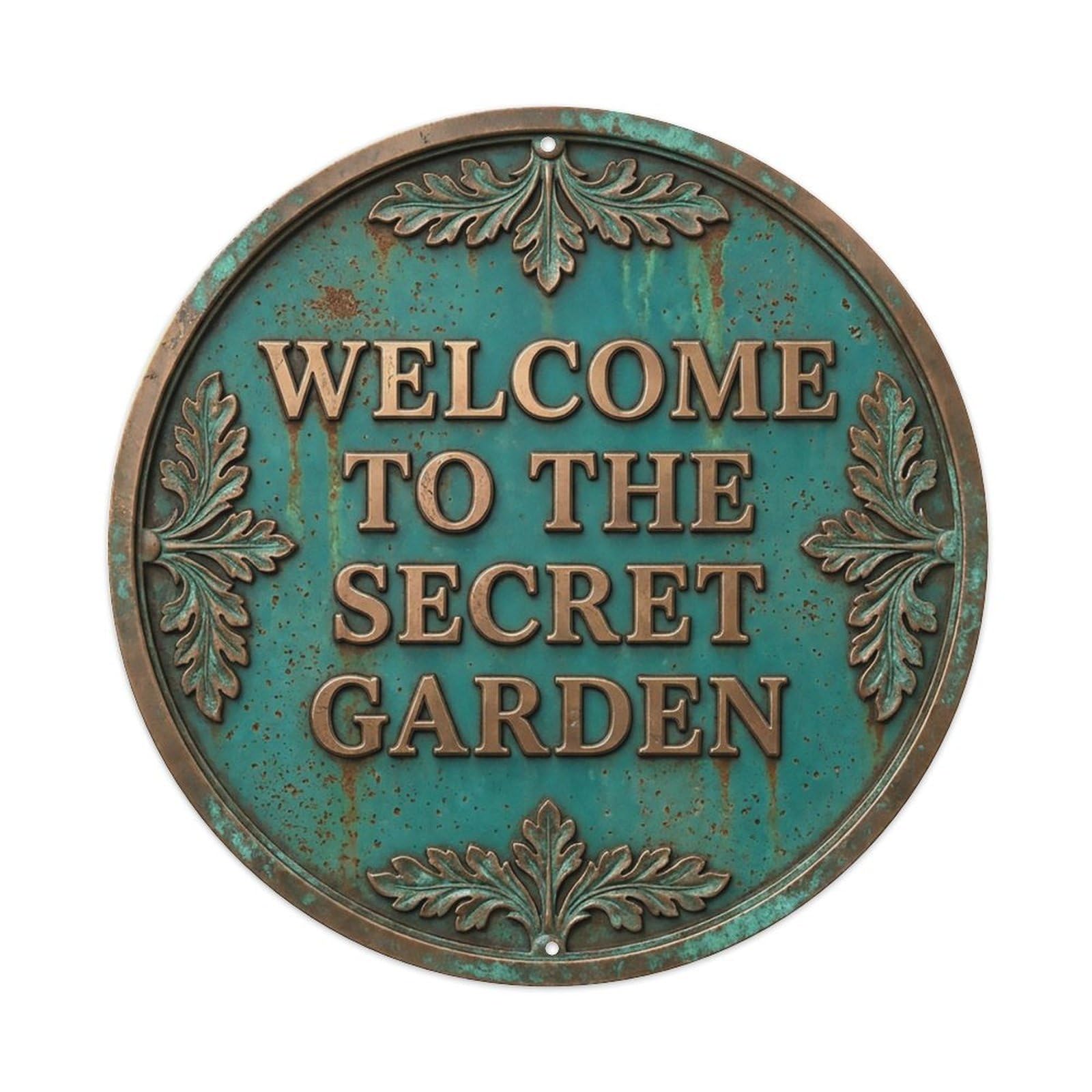 Vintage Welcome Secret Garden Leafy Elm Metal Tin Sign