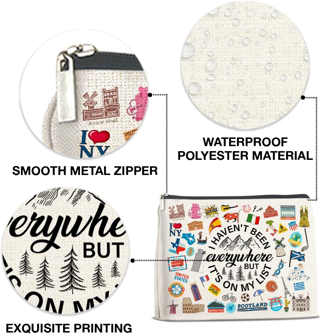 Travel Gifts Cosmetic Bag - Travelers Gift for Women Girls World Travel Adventure Zipper Makeup Pouch Small Makeup Bag (1Pcs) - Image 3